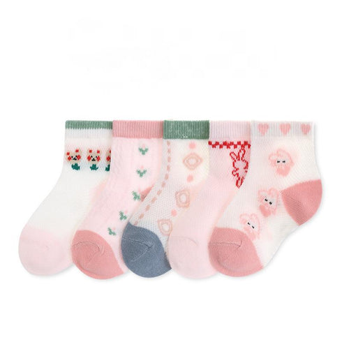 Five Pairs Of Children's Breathable Cartoon Mesh Socks